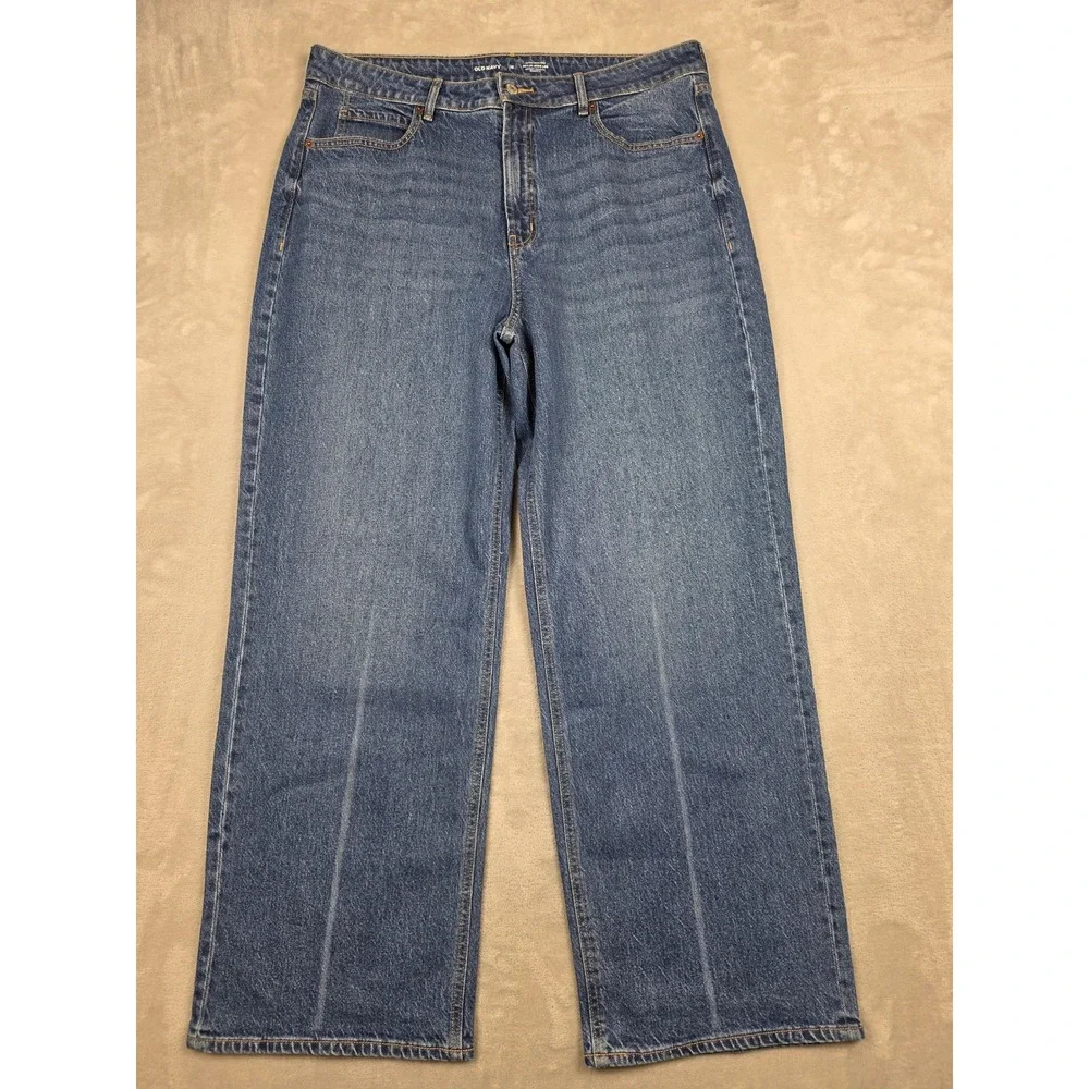 Old Navy Jeans Womens 16 Blue Sky-Hi Wide Leg Extra High Rise Secret-Smooth